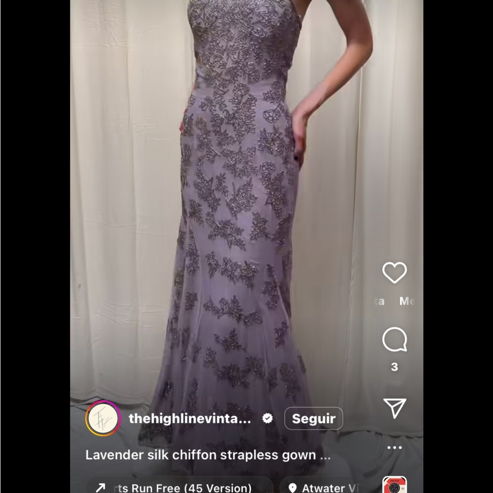 Cache Lavender Strapless Beaded Gown